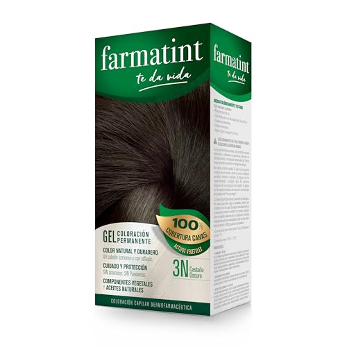 Farmatint Gel 3N Castaño Oscuro, Tinte Cabello Sin Amoníaco, 135 ml