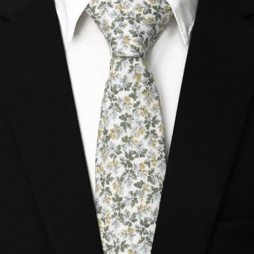 Image of Cotton Floral Ties for Men 2.76 inch Men's Skinny Tie Linen Flower Printed Neck Tie for Wedding Dating Party