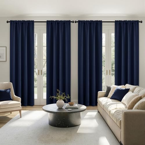 Image of MIULEE Navy Blue Blackout Curtains 84 Inch Length for Bedroom 4 Panels