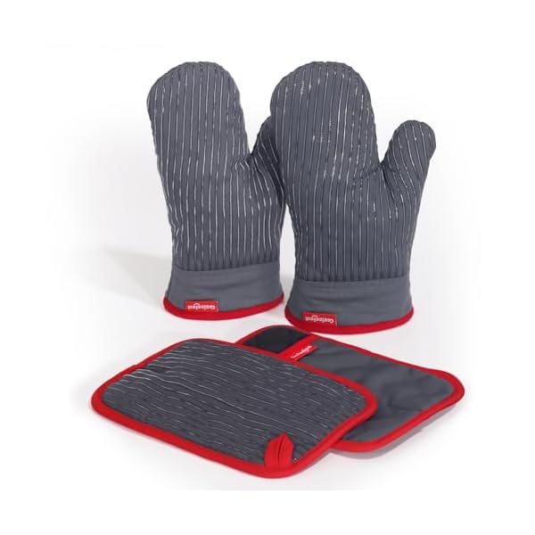 Oven mitts and pot holders set hot pads for kitchen cooking grill 500 heat resistant oven mit pure cotton and terrycloth lining heavy duty thick oven gloves grey 4 piece set  urban country home decor