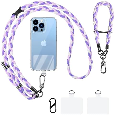 AULEEP 2pcs Cell Phone Lanyard, Anti Theft Crossbody Phone Strap Adjustable Phone Neck Lanyard for Phone, Heavy Duty Cell Phone Leash & Wrist Strap for Women, Purple & Pink Cover