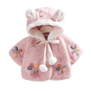 Mornyray Baby Clothes, Coat, Jacket, Outerwear, Short Length, Fluffy, Brushed, Hooded, Thick, Cold Protection, Thermal, Winter, Girls, Toddlers