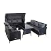 Produktbild Mendler Poly-Rattan Garnitur HWC-F74, Sitzgruppe Gartengarnitur Lounge mit Sonnendach ~ schwarz, Kissen dunkelgrau
