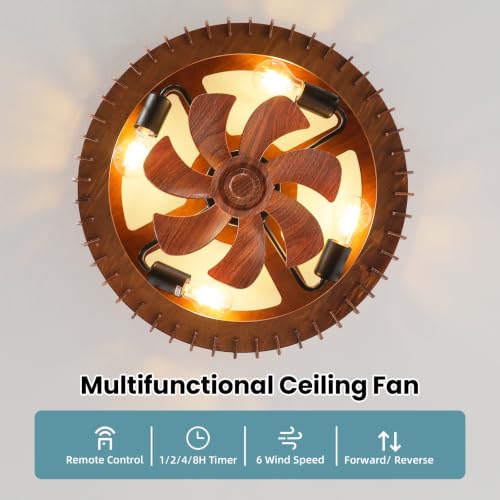 Image of 20'' Caged Low Profile Fandelier ceiling fan with light and Remote Walnut