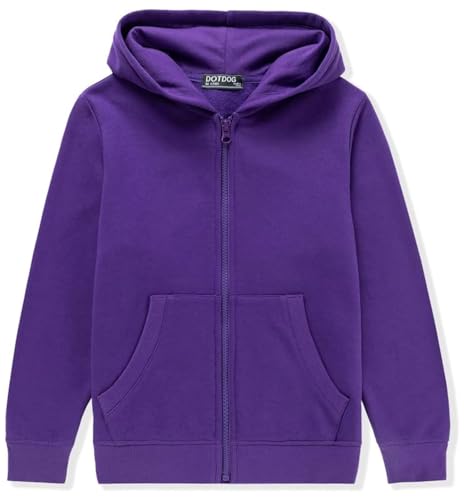 DOTDOG Unisex Kids Soft Brushed Fleece Basic Hooded Sweatshirt Full Zip-Up Hoodie for Boys or Girls (Age 3-12 Years)