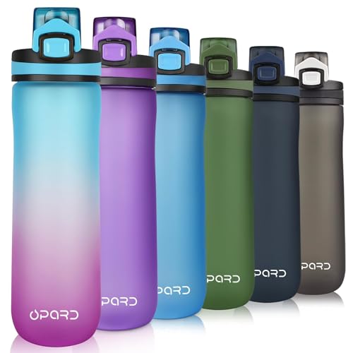Opard Botella de agua deportiva, 600 ml, sin BPA, botella de plástico Tritan no tóxica, con tapa abatible a prueba de fugas, para gimnasio, yoga, fitness, camping
