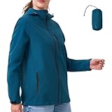 PYALT Chaqueta lluvia mujer 10000MM impermeable outdoor transpirable chaqueta de transición chaqueta ligera con capucha cortavientos para senderismo viajes trekking bicicleta Navy Blue L