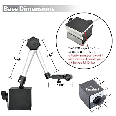 Clockwise Tools Magnetic Base, MGBR-01, Magnetic Stand for Digital Dial Indicators, 176lbs Max Pull