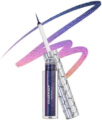 CHARMACY Chameleon Glitter Liquid Eyeliner, Metallic Shade Color Shift Eye Liner, Highly Pigmented, 24H Long-Lasting, Waterproof and Anti-Smudge, Ultra-Fine Tip, PURPLE GOLD INDIGO 904