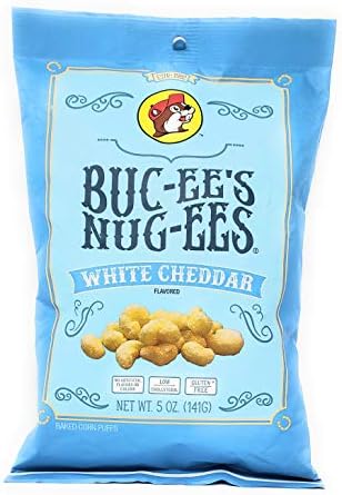 Buc-ee's Nug-ees: White Cheddar Flavored Powdery Cheese-Flavored Beaver Nuggets Sweet Corn Puff Snacks From Texas, Gluten Free, 1 Bag of 5 Ounce