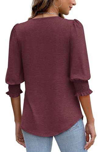 Image of XIEERDUO Blouses for Women Dressy Casual 3 /4 Length Sleeve Womens Tops with Smocked Cuffs