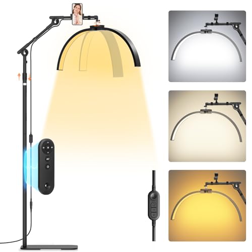 Adonafy Half Moon Lash Light: 28in Half Moon Lamp for Lash Extensions with Phone Holder - 3 Color Dimmable & 360 Rotating Eyelash Lamp for Lash Techs Home Salon - Black