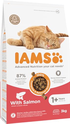 IAMS Katzenfutter trocken mit Lachs - Trockenfutter für Katzen im Alter von 1-6 Jahren, 3 kg