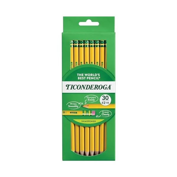Ticonderoga Wood-Cased Pencils, Pre-Sharpened, 2 HB Soft, Yellow, 30 Count