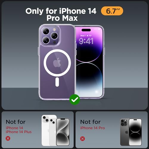 Image of Miracase Magnetic for iPhone 14 Pro Max Case 6.7 inch (Compatible with MagSafe)(with 2X Screen Protectors) Military-Grade Protection, Anti-Fingerprint Translucent Matte Phone Case Cover, Clear