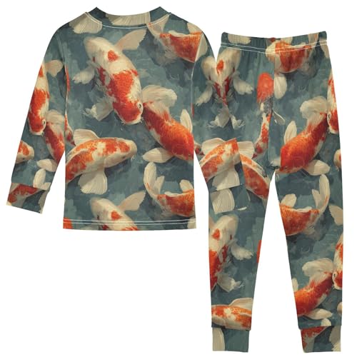 Pajama Sets Long Sleeve Koi Fish Art Prints Soft Comfy Sleepwear 2 Piece PJS 3-8T3