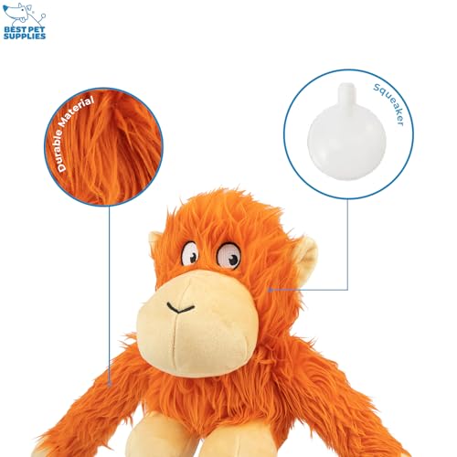 Image of Best Pet Supplies Interactive Squeaky Dog Chew Toy, Ideal Dog Toys for Chewers, Small, Medium & Large Dogs, and Fetch Lovers - O-Hug-Atan (Orange), Large