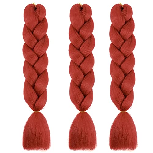 Colorfulpanda 3pc 24inch Hair Extensions for Jumbo Braiding,Colorful Pre Stretched Braiding Hair Heat Resistant Yaki Synthetic African Box Braids Crochet Twist hair for Womens,Auburn - Image 3