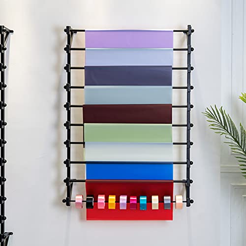 Estante Organizador con Soporte para Cinta, Colgador De Pared para Almacenamiento De Bufandas con Barra Horizontal Extraíble Y Soporte, Estante Enrollable De Vinilo Metálico De 10 Niveles, F