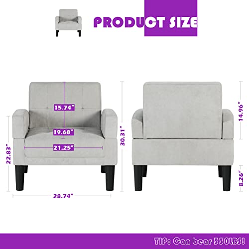 Tyboatle Mid-Century Modern Fabric Accent Living Room Arm Chairs Set Of 2, Upholstered Tufted Bedroom Office Armchair Single Sofa, Reading Lounging Side Lounge Chair Living Room Furniture (Light Grey) #TOP2