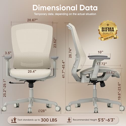 Image of ELABEST Mesh Office Chair,Ergonomic Computer Desk Chair,Sturdy Task Chair- Adjustable Lumbar Support & Armrests,Tilt Function,Comfort Wide Seat,Swivel Home Office Chair (Beige)
