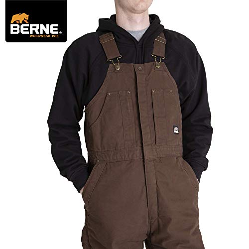 Berne Men's Highland Washed Insulated Bib Overall, Small Regular, Bark #TOP4