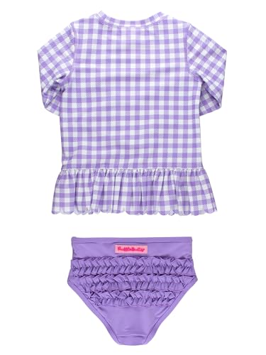 Image of RuffleButts Baby /Toddler Girls Scalloped Long Sleeve Rash Guard 2-Piece UPF50+ Sun Protected Swimsuit