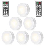 SOLLED Wireless LED Puck Lights, Kitchen Under Cabinet Lighting with Remote Control, Battery Powered Dimmable Closet Lights, 4000K Natural Light-6 Pack