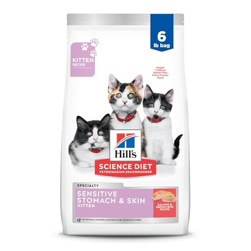 Hill's Science Diet Sensitive Stomach & Skin, Kitten, Stomach & Skin Sensitivity Support, Dry Cat Food, Salmon & Brown Rice, 6 lb Bag