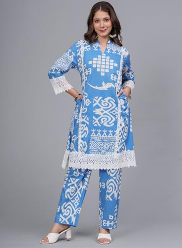 Image of rytras Women Cotton Kurta Set with Palazzo Pants