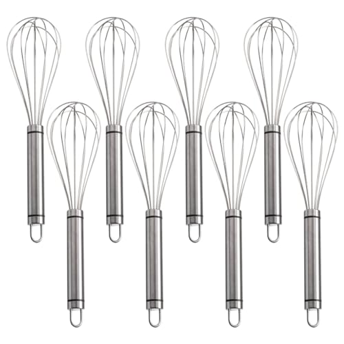 Ousyaah 10-Inch Balloon Whisk, 8 Piece Stainless Steel Whisks for Cooking, Classic Manual Kitchen Mixer Egg Beater for Blending, Whisking, Beating and Stirring