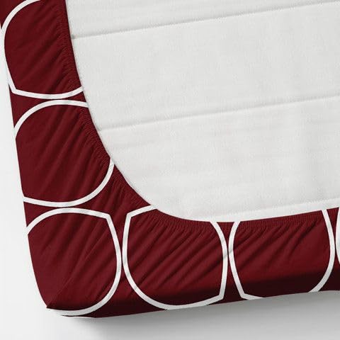 Image of KAWI Cotton Blend Elastic Fitted Bedsheet Queen Size Double Bed (78 inchX 72 inch) - RED Circle Print