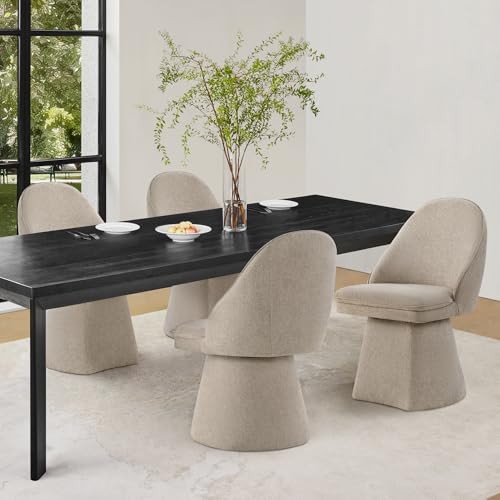 Image of KISLOT Swivel Dining Chairs Set of 4, Upholstered Mid Century Modern Deskchair with Round Back, Linen Fabric Kitchen Chairs for Dining Room, Bedroom, Dressing Room, Khaki