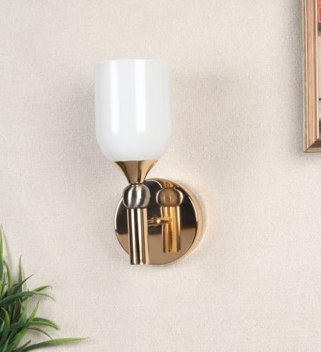 Image of ELIANTE Elegant Frosted Glass Cup Gold Iron Wall Light for Living Room, Bedroom, Foyer and Balcony, E27 Holder, Without Bulb