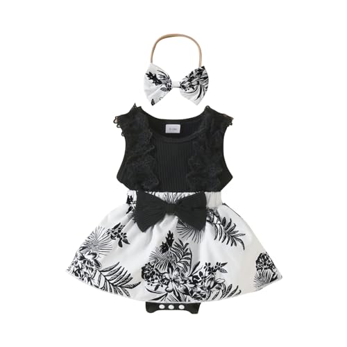 Betadog Baby Girls Ruffle Lace Backless Baby Girls Sleeveless Lace Triangle Dress Baby Flower Bow Dress Headband