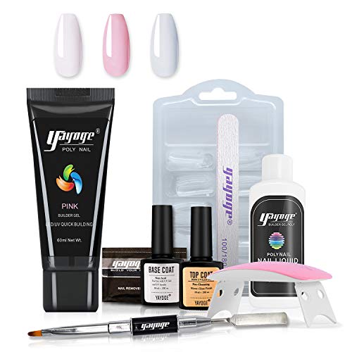 Yayoge Poly Extension Gel Nail Kit - 60ml Builder Gel Poly Gel Nail Kit with UV Lamp Slip Solution Top Coat Base Coat and Tools Gel Nail Enhancement All-in-One Nail Builder Gel French Manicure Kit