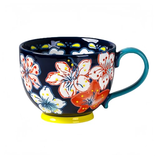 Ziuuihu マグカップ おしゃれ 陶器 大きい 可愛い コップ 和風 セラミックカップ個性的手描き水杯アイデア高ルックスレリーフマグカップ大容量朝食ミルクコーヒーカップ 焼き物 陶芸 和風 和食器 モダン マグ 美しい 無地 コーヒー マグ 500ml