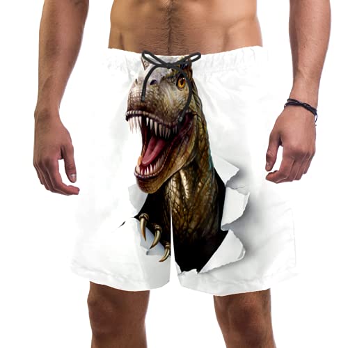 Short de bain homme dinosaure multicolore en S avec taille élastique