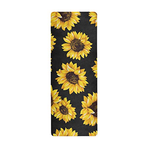 Qilmy Sunflower Yoga Mat Non-slip Foldable Sweat Absorbent Travel Yoga Mat with Carrying Bag for Yoga, Pilates, Exercise, Workout, Bikram and Hot Yoga 71 x 26 Inch