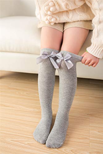 Image of Little Girl's Knee High Socks Over Calf Kids Overknee Stockings Bow Style