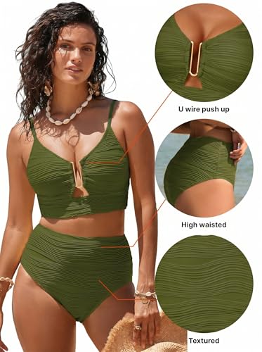 Image of Herseas 2 Piece Bikini Set U-Wire Cutout Popular Swimsuit High Waisted Textured 2026 Summer Beach Swim Bathing Suits