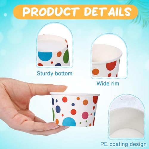 Image of Boao 100 Set 5 oz Ice Cream Cups with Spoons Disposable Paper Sundae Dessert Bowls Summer Party Supplies (Dot Style)