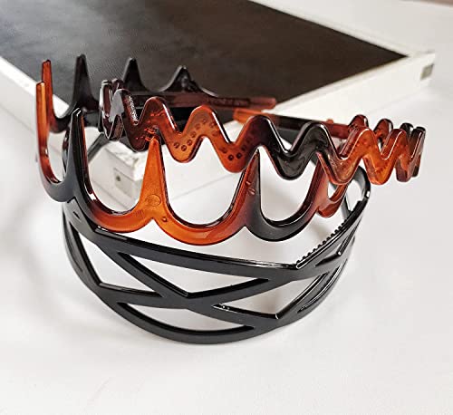 ANNACREATIONS Glossy Black Brown Plastic Teeth Comb Multi Mix Headbands DIY Hair Bands For Girls & women (Set of 6 Pcs) - Image 3