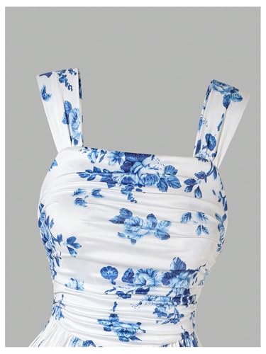 Floerns Girl's Summer Boho Floral Straps Cami Dress Ruched Bust Ruffle High Waist A Line Sundress Short Dresses3