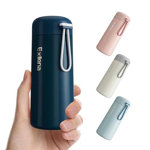 8 oz Water Bottles Made of 304 Stainless Steel, Small Water Bottles Double Wall Vacuum Insulation for Hot&Cold Drinks, Water Bottle Purse with Carry Handle - 100% Leakproof(Dark-Blue)