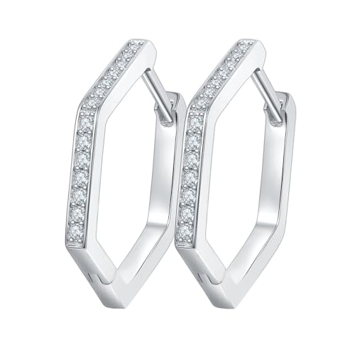 Boucles d'oreilles hexagonales moissanite et argent pour femme élégante