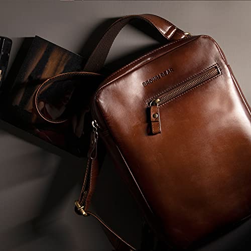 Image of BROWN BEAR 12 inch Geniune Italian Leather Sling Crossbody Messenger Bag for Men & Suitable for Mobile, iPad, Notepad and Other Small Accessories