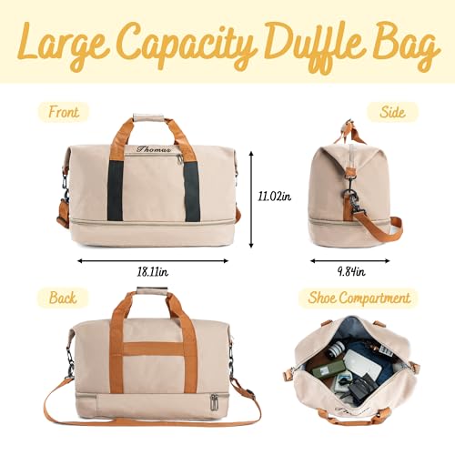 Travel Duffle Bag for Men - Personalized Khaki Weekender Overnight Duffle with Trolley Sleeve - 32L Large Carry On Sports Gym Bag with Shoe Compartment - Custom Groomsman Gift for Him2