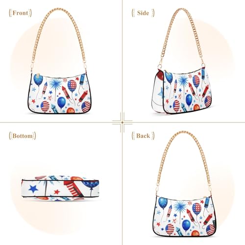 Zipper Moon Purse Hobo Bags Independence Day White Designer Handbag Women Floral Shoulder Purses with Chain Strap 6