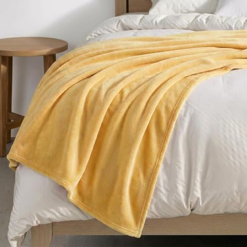 Image of Martha Stewart - Queen Size Blanket, Ultra-Soft Plush Fleece Throw Blanket with Double-Needle Stitching, 350 GSM, Medium Weight Bedding for Bed or Couch (Bedford Solid Yellow)